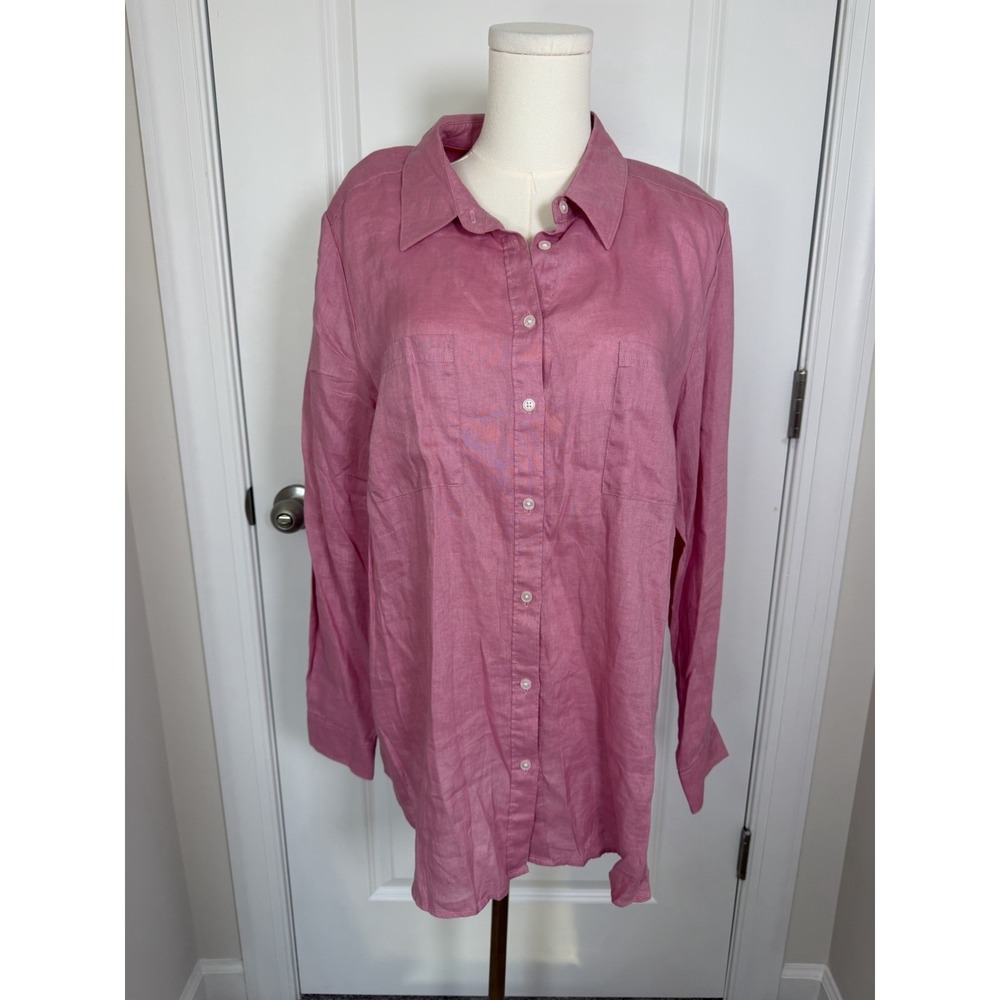 NWT Boden Women's Linen Button Down Shirt Blouse Pink Size 12R Preppy Beach